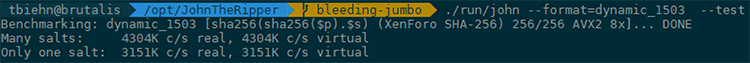 Around 4 MH/s from JtR in CPU mode.